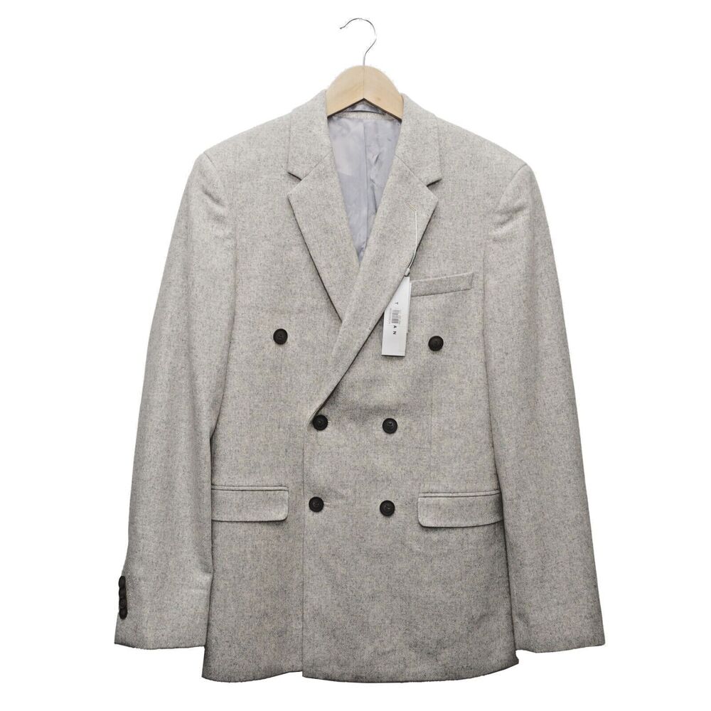 Topman Men's 38 Regular Skinny Wool Blend Double Breasted Coat Jacket Gray